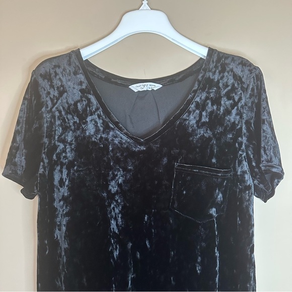 Chrushed Velvet Legging Tee Women L Black Shirt VNeck Tunic Length Y2K Phoebe - Picture 2 of 10